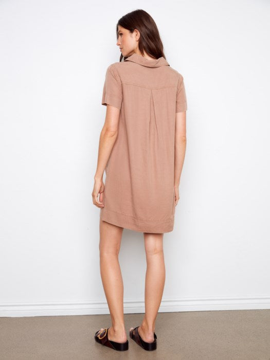 Collared V-Neck Tencel Mini Dress (C3229589C)