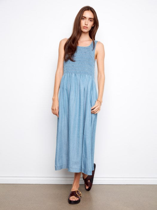 Tencel Sleeveless Smocked Maxi Dress (C3235)