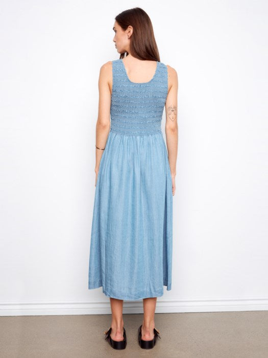 Tencel Sleeveless Smocked Maxi Dress (C3235)