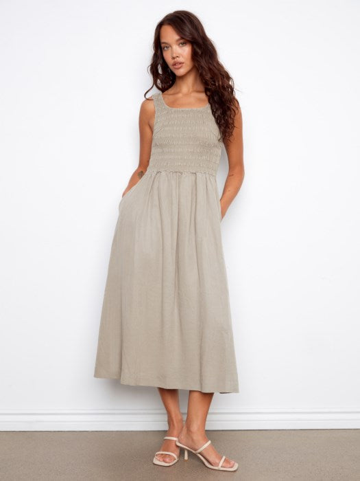 Tencel Sleeveless Smocked Maxi Dress (C3235)