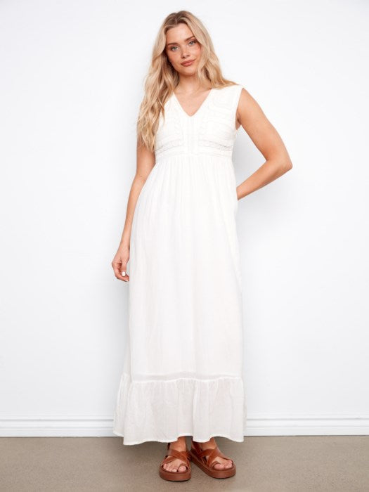 Embroidered Cotton Blend Maxi Dress (C3239)