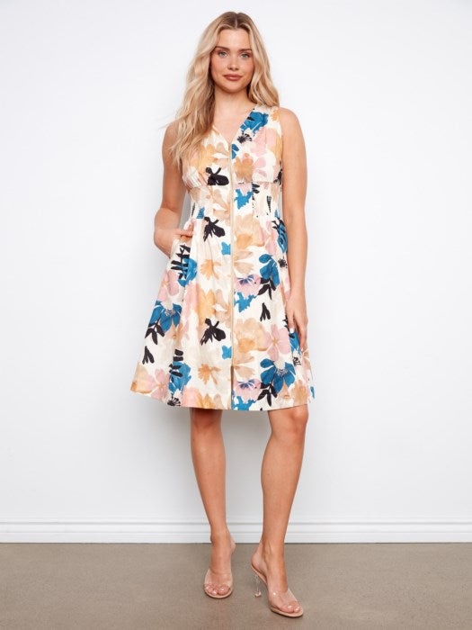 Cotton Voile Printed Front-Zip Dress (C3242P)