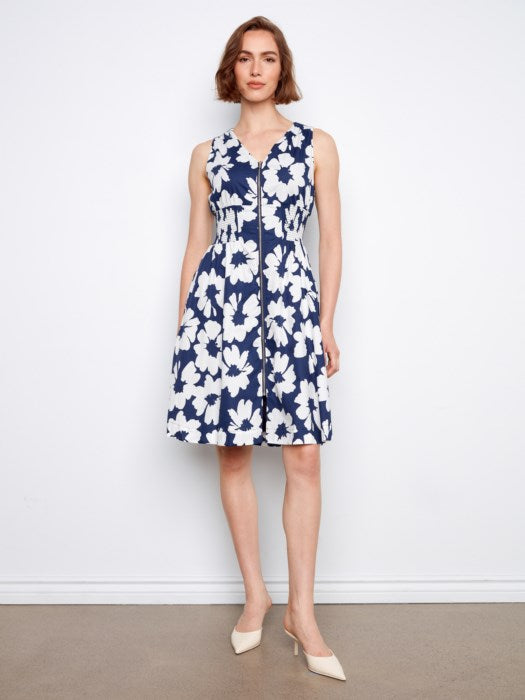 Cotton Voile Printed Front-Zip Dress (C3242P)