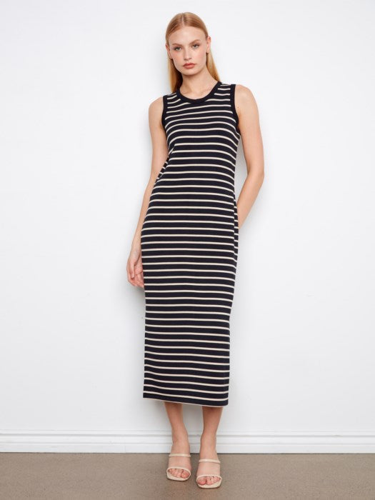 Sleeveless Striped Scuba Dress (C3246)