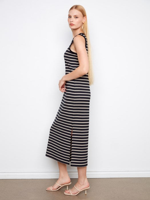 Sleeveless Striped Scuba Dress (C3246)