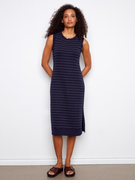 Striped Cotton Sleeveless Sweater Dress (C3259)