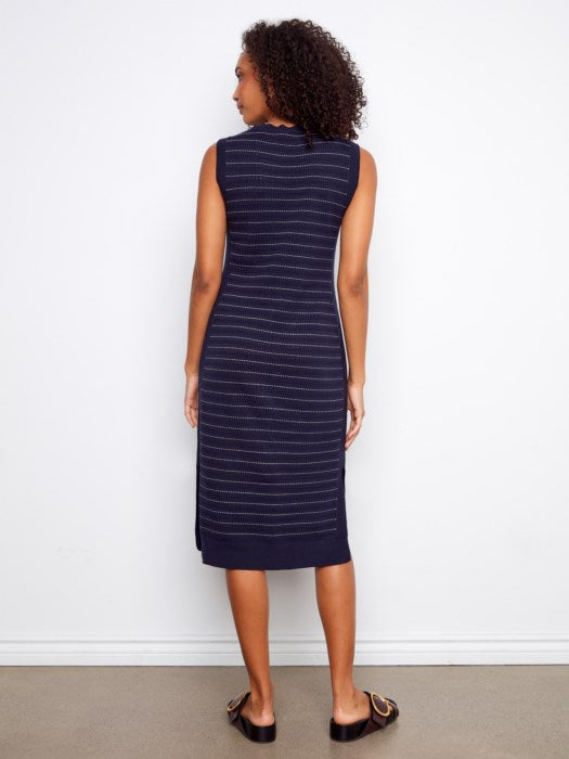 Striped Cotton Sleeveless Sweater Dress (C3259)