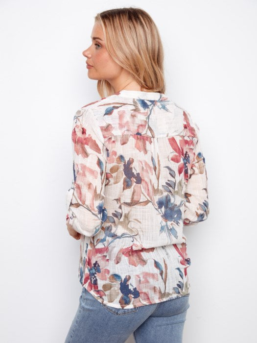 Printed Cotton Gauze Half-Button Blouse (C4188DR274C)