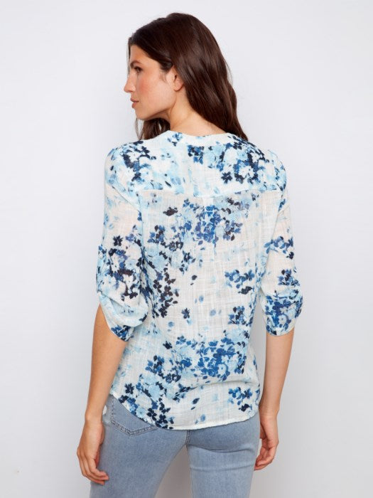 Printed Cotton Gauze Half-Button Blouse (C4188DR274C)
