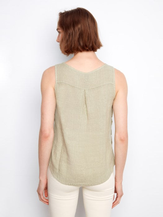 Sleeveless Linen Top With Side Buttons (C4425TR)
