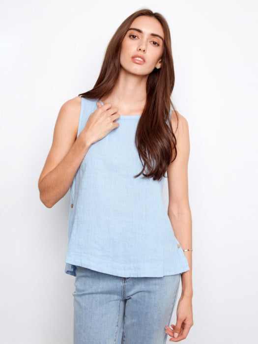 Sleeveless Linen Top With Side Buttons (C4425TR)