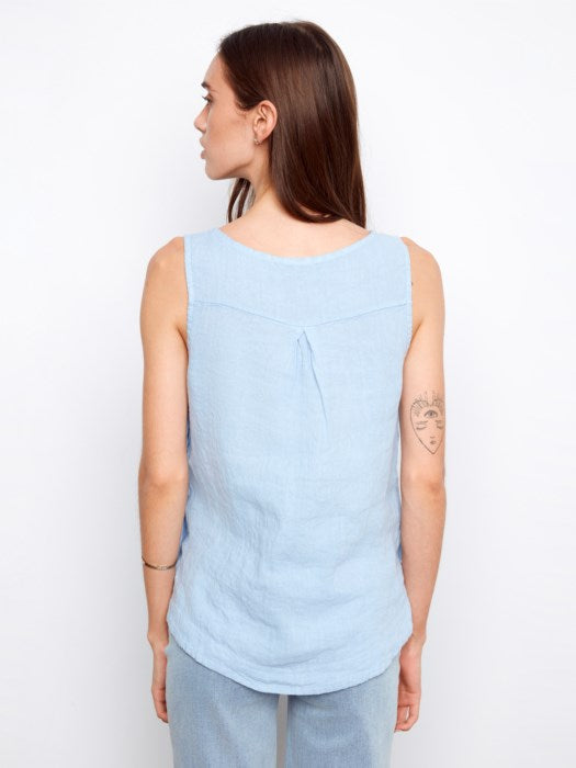 Sleeveless Linen Top With Side Buttons (C4425TR)