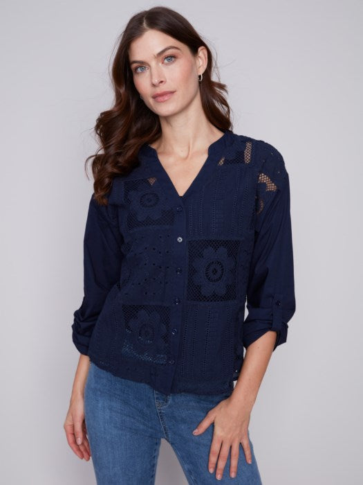 Cotton Eyelet Shirt with Adjustable Sleeve Length (C4519)
