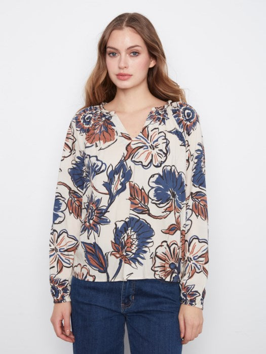 Printed Popover Blouse (C4570PR634B)