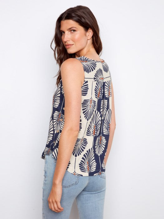 Printed Sleeveless Linen Blend Blouse (C4588R)