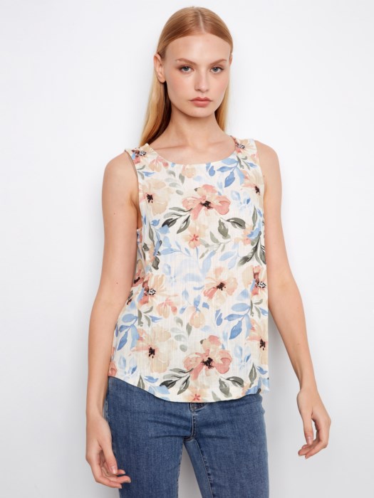 Printed Sleeveless Linen Blend Blouse (C4588R)