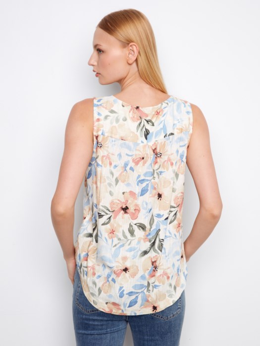 Printed Sleeveless Linen Blend Blouse (C4588R)