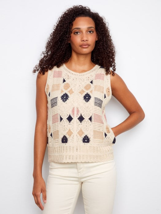Sleeveless Crochet Cotton Blend Top (C4612)