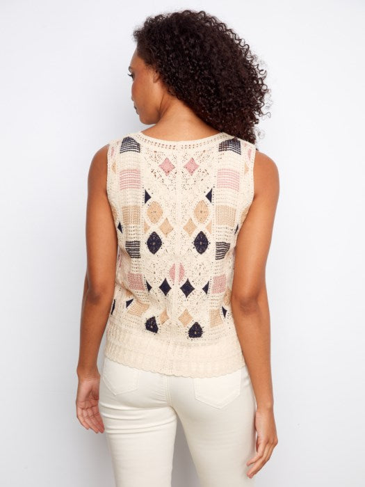 Sleeveless Crochet Cotton Blend Top (C4612)