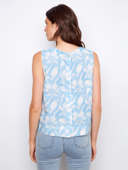 Printed Linen Blend Blouse With Back Button Detail (C4653229B)