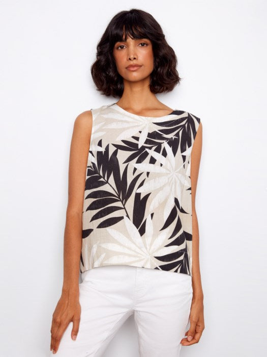 Printed Linen Blend Blouse With Back Button Detail (C4653)