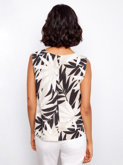Printed Linen Blend Blouse With Back Button Detail (C4653)