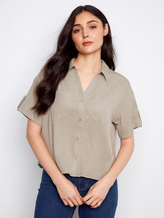 Short Sleeve Button-Front Tencel Shirt (C4688)