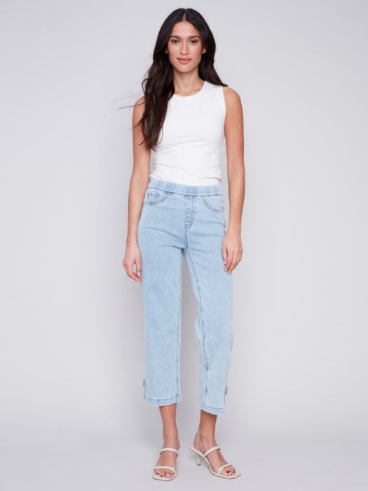 Cropped Pull-On Jeans with Hem Tab (C5404R 431A)