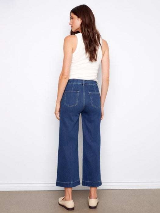 Cropped Patch Pocket Flare Jeans (C5538X)