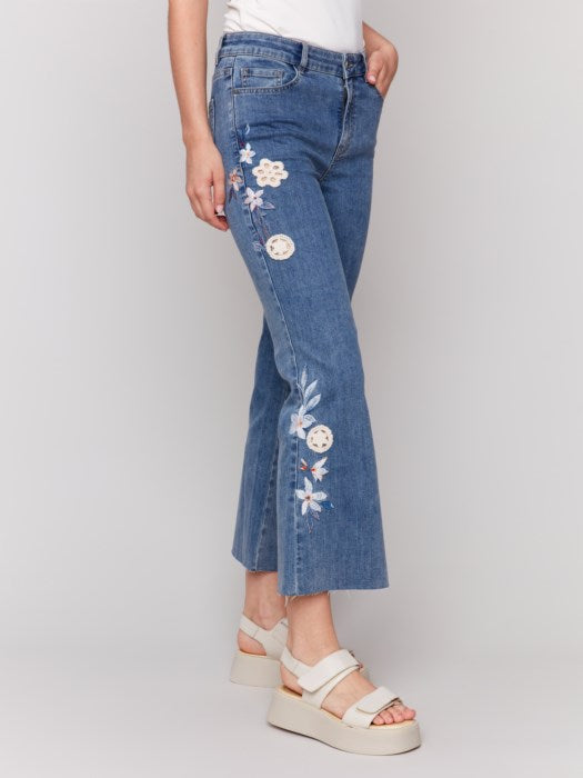Floral Embroidered Crochet Jeans (C5652431A)