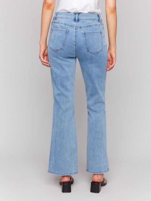 Floral Embroidered Bootcut Jeans with Front Slits (C5653431A)