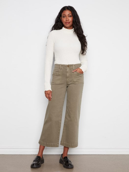 Cropped Wide Leg Stretch Twill Pants (C5660RR618A)