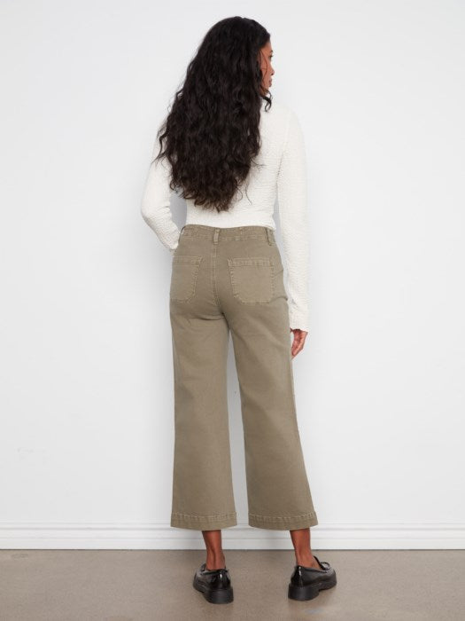 Cropped Wide Leg Stretch Twill Pants (C5660RR618A)