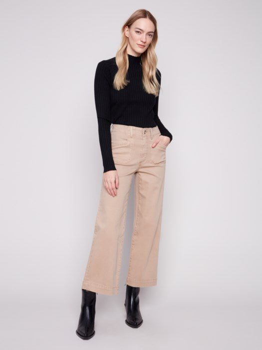 Cropped Wide Leg Stretch Twill Pants (C5660)