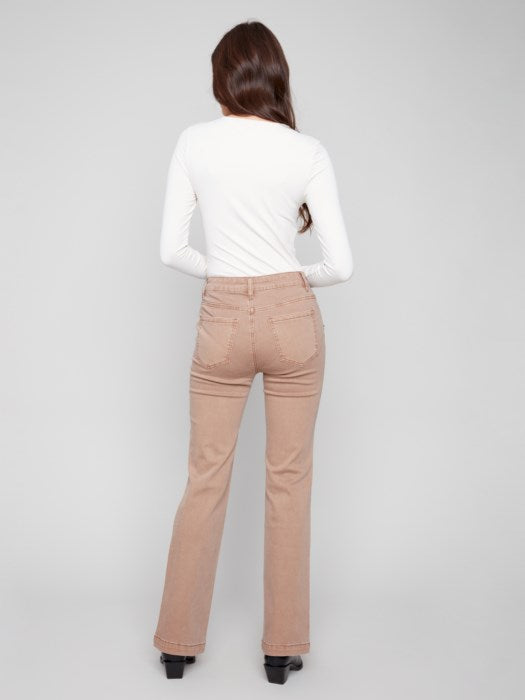 Flare Leg Stretch Twill Pants With Buttons (C5690)