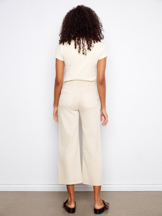 Drawstring Wide Leg Twill Pants (C5738)