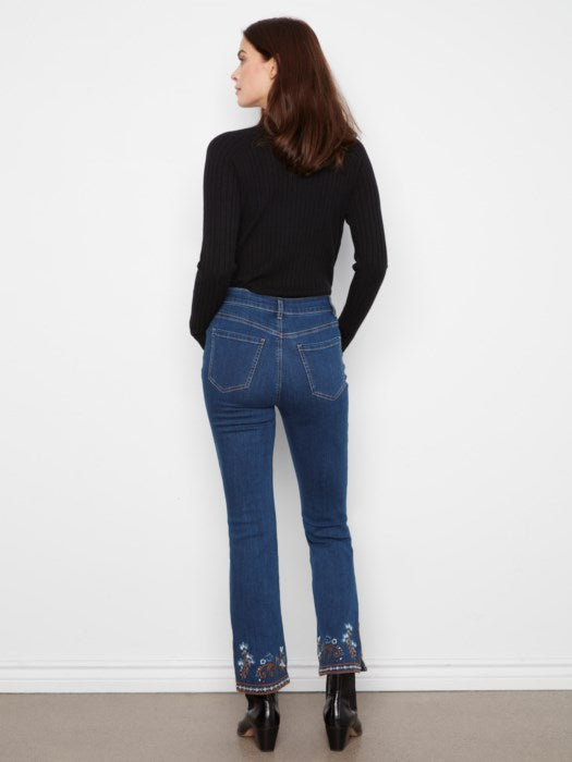 Flare Leg Denim Pants with Embroidery (C5789431A)