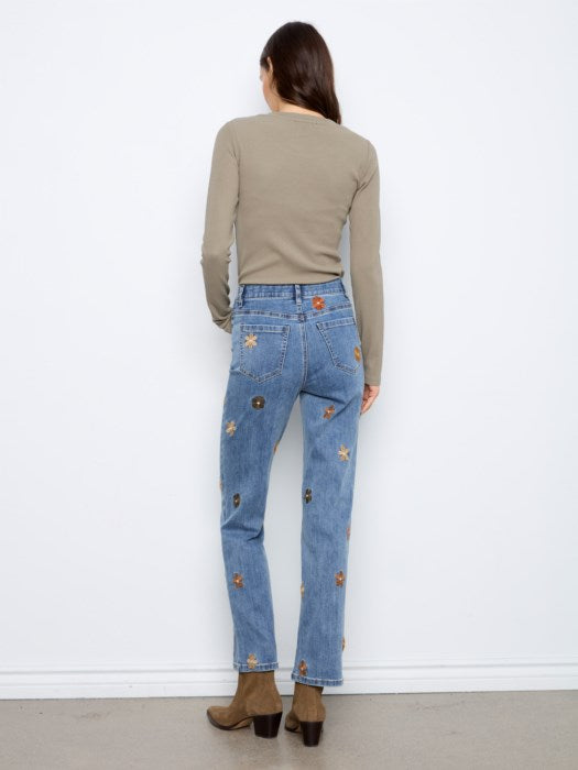 Straight Leg Jeans with Floral Embroidery (C5821)