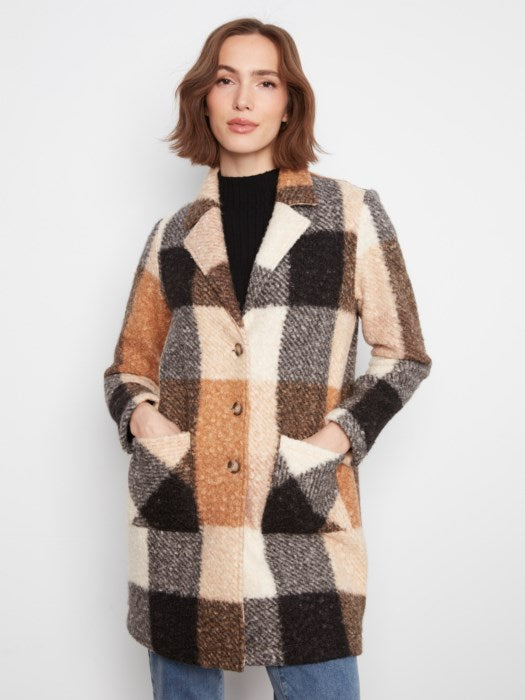 Plaid Boucle Knit Tailored Collar Coat (C6141ZR707B)