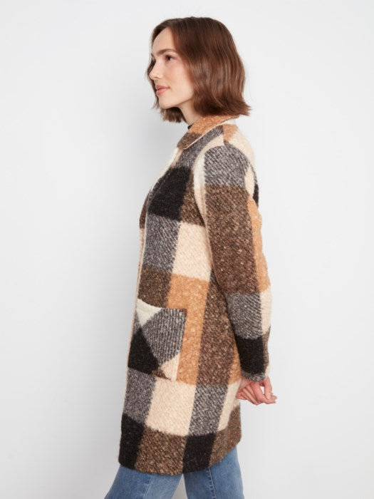 Plaid Boucle Knit Tailored Collar Coat (C6141ZR707B)