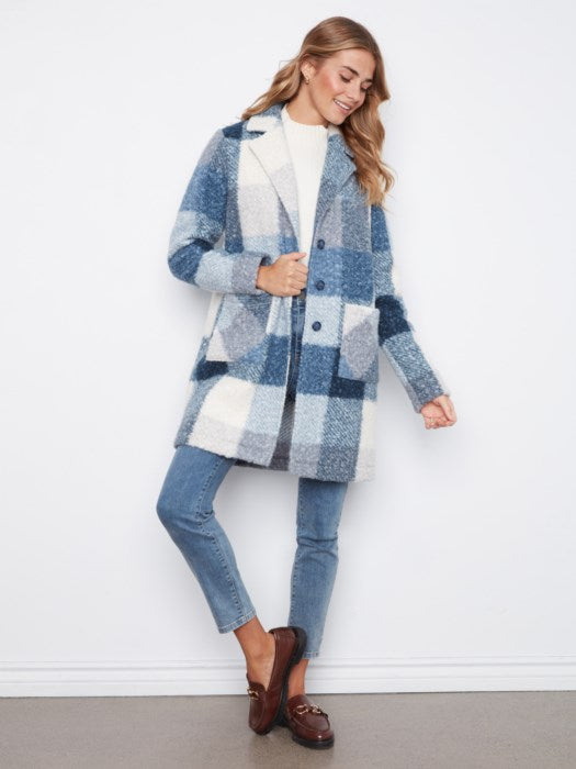 Plaid Boucle Knit Tailored Collar Coat (C6141ZR707B)