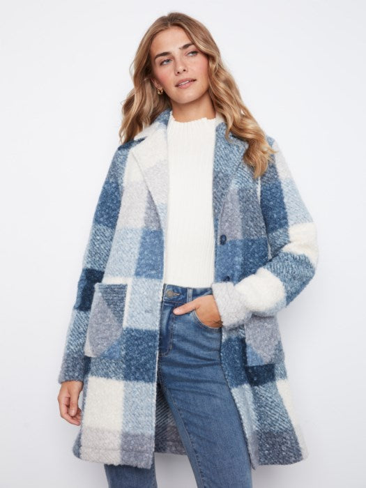 Plaid Boucle Knit Tailored Collar Coat (C6141ZR707B)