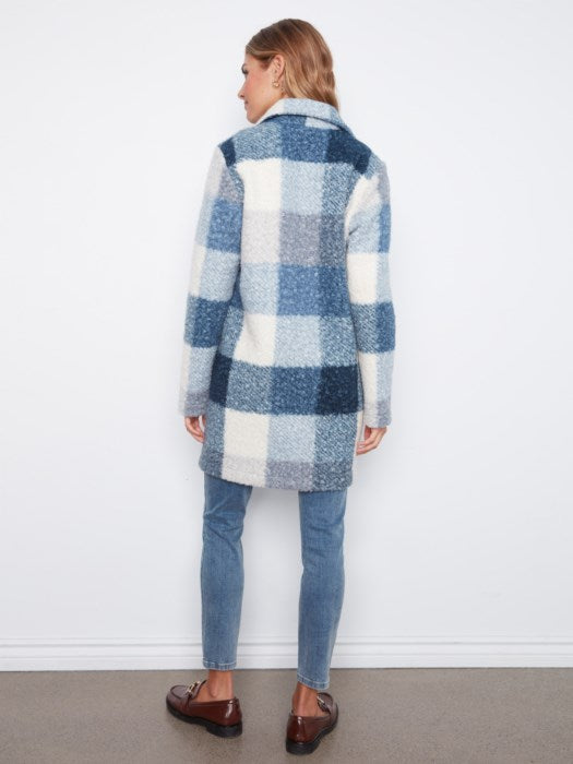 Plaid Boucle Knit Tailored Collar Coat (C6141ZR707B)