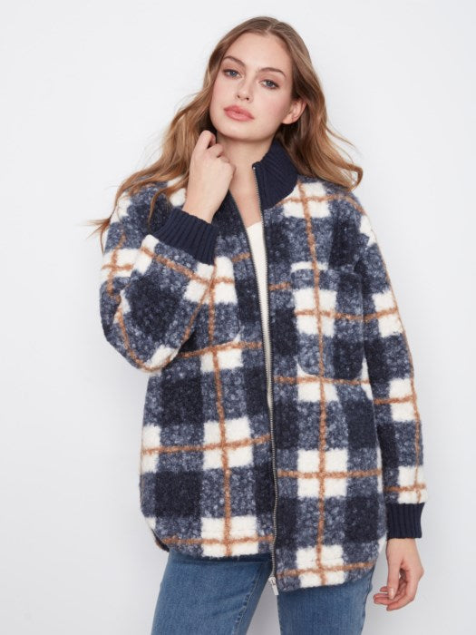 Plaid Boucle Zip Up Jacket (C6437P707A)