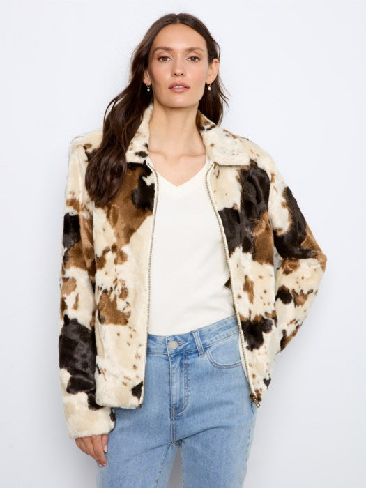 Cow Print Faux Fur Jacket (C6441788C)