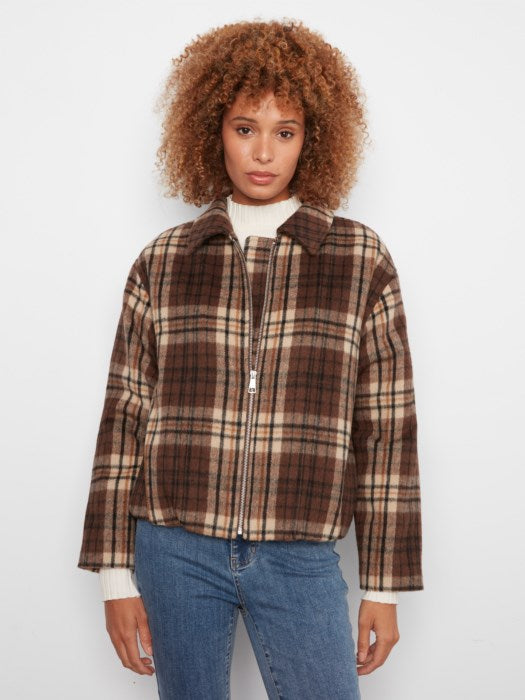 Plaid Wool Blend Bomber Jacket (C6444795C)