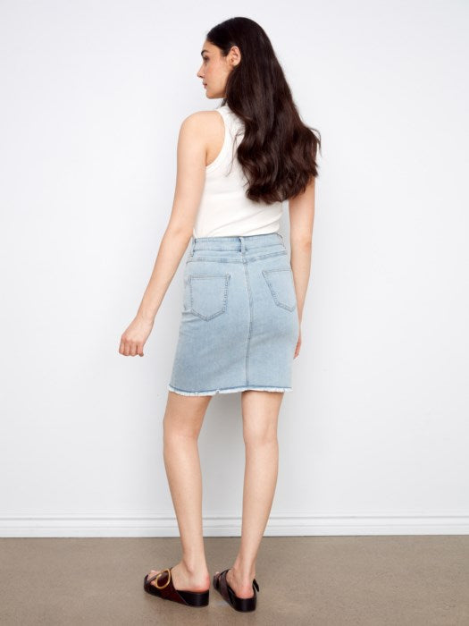 Stretch Denim Skort with Frayed Hem (C7042TT)