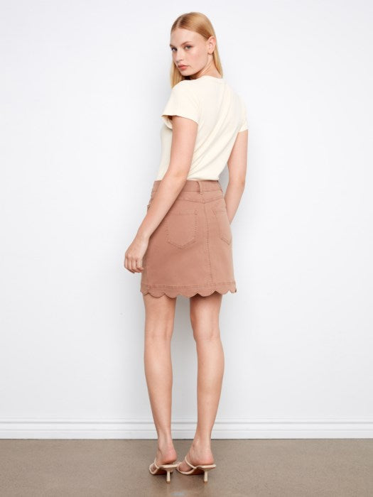 Scalloped Hem Button-Front Twill Skort (C7079R)
