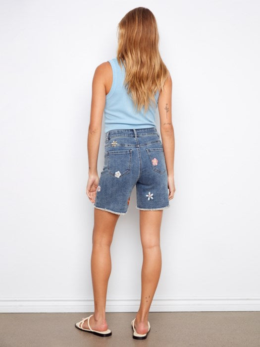 Embroidered Stretch Denim Shorts (C8060PE)