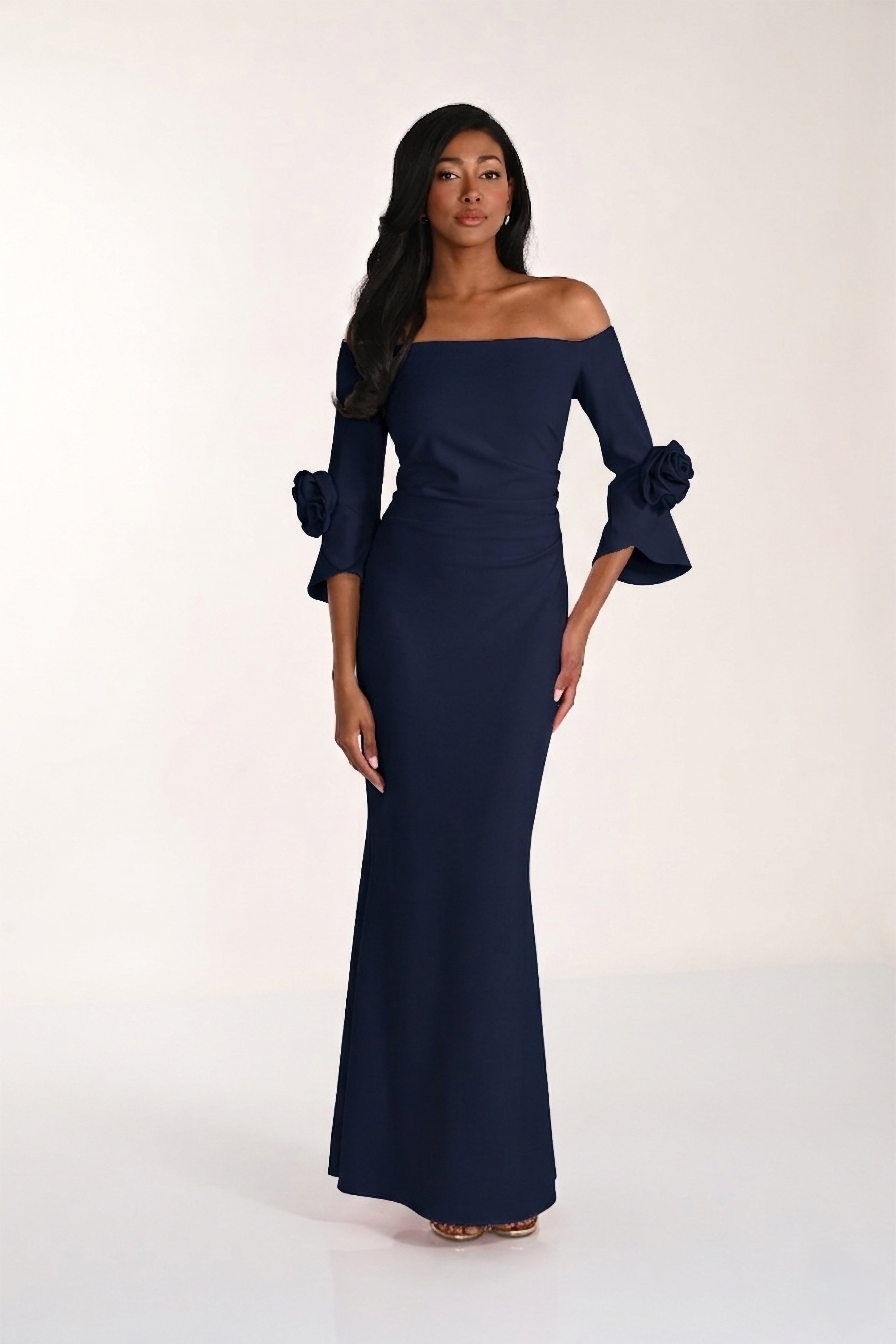 Off The Shoulder Gown with Rosette Sleeve Detail (FL0203)